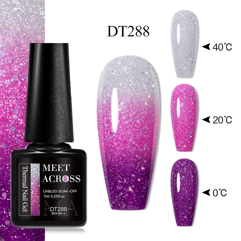 MEET ACROSS 75 Colors Thermal Nail Gel Polish 3 Colors Changing Nail Art Supplies for Manicure DIY Design Long Lasting UV/LED