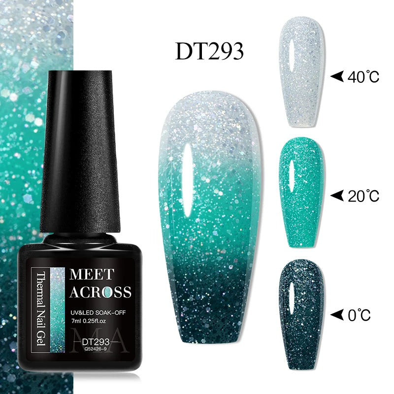 MEET ACROSS 75 Colors Thermal Nail Gel Polish 3 Colors Changing Nail Art Supplies for Manicure DIY Design Long Lasting UV/LED