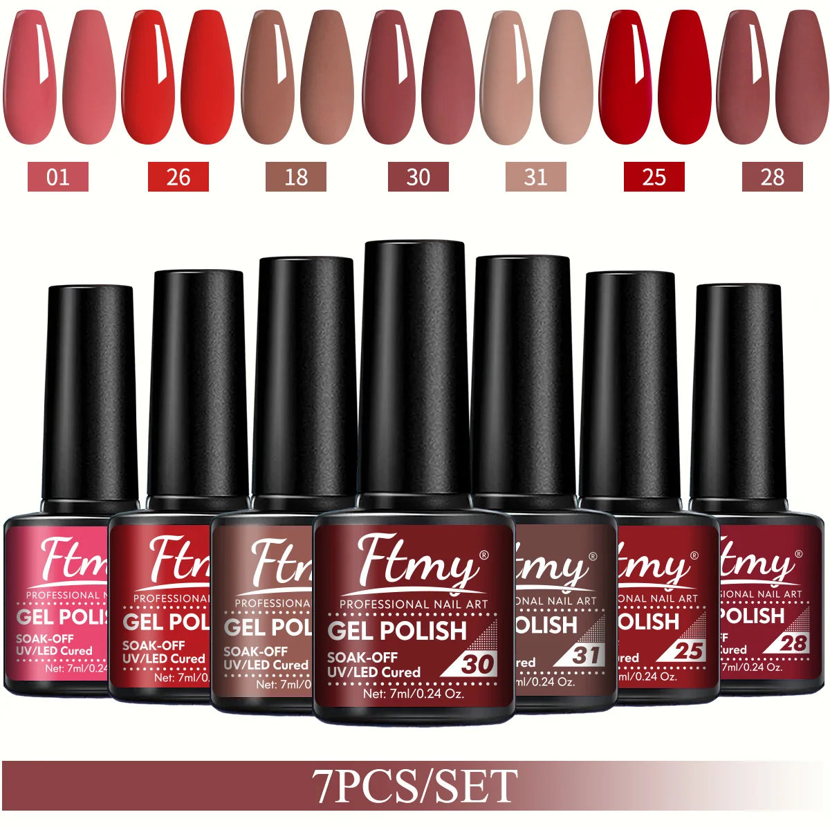 7pcs 7ml Gel Nail Polish Set Popular Color Gel Polish Soak Off UV LED Semi-Permanent Nail Gel Polish Manicure Varnish DIY Starte