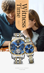 OLEVS 6607+6602 Original Men Women Watch Luxury Brand Tourbillon Mechanical Watch High end Romantic Lover Date Gift Couple Watch