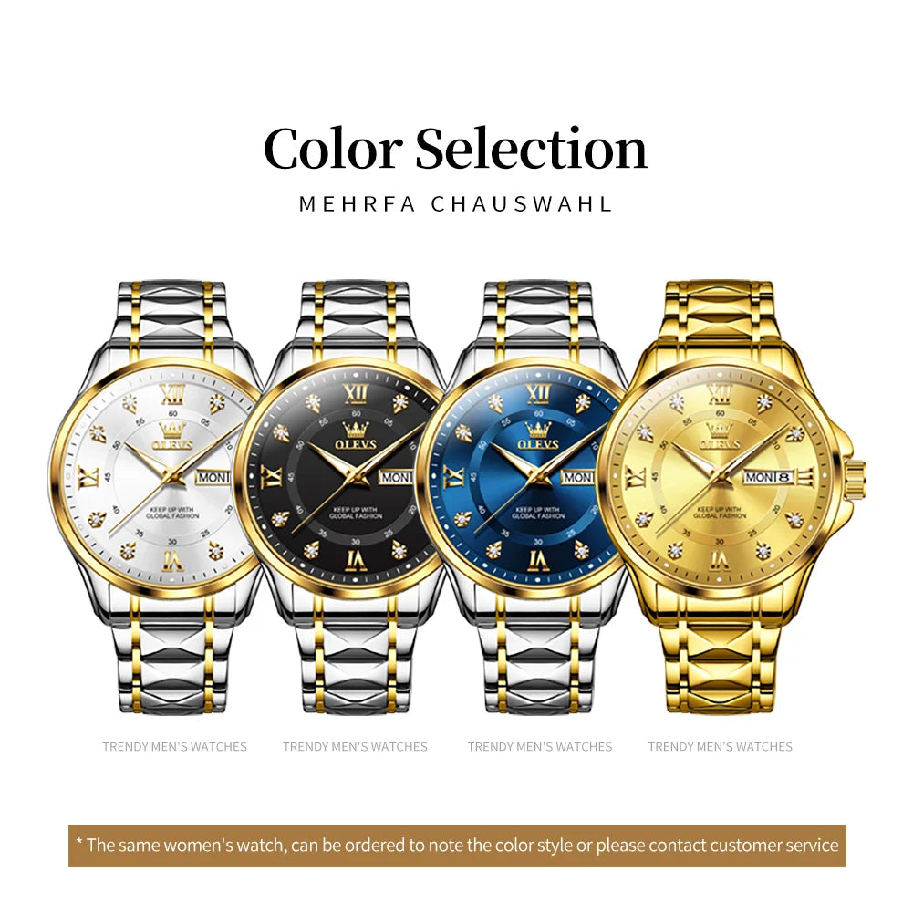 OLEVS 2906 Luxury Original Wristwatch For Man Luminous Week Date Waterproof Classic Business Dress Men's Quartz Watch