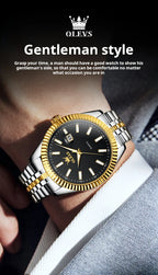 OLEVS Brand Luxury Gold Quartz Watch for Men Stainless Steel Waterproof Luminous Calendar Fashion Mens Watches Relogio Masculino