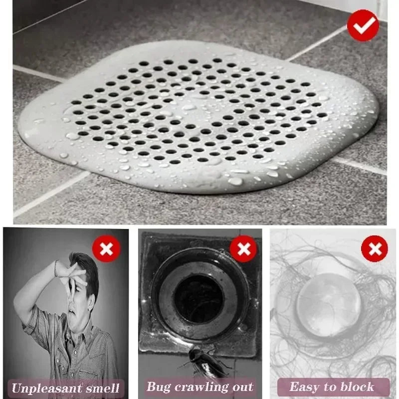 2 Pack Hair Catcher Brush+Strainer Anti-Clog Drain Stopper Shower Plug Anti-Odor Sink Parts Reusable Easy Install