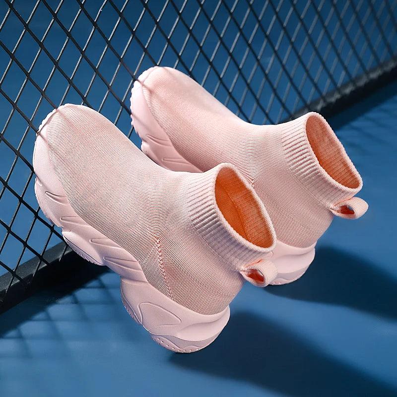New High Top Fashion Knit Comfortable Walking Shoes Boys Girls Breathable Sneakers Kids Children Casual Sports Shoe Socks Tennis
