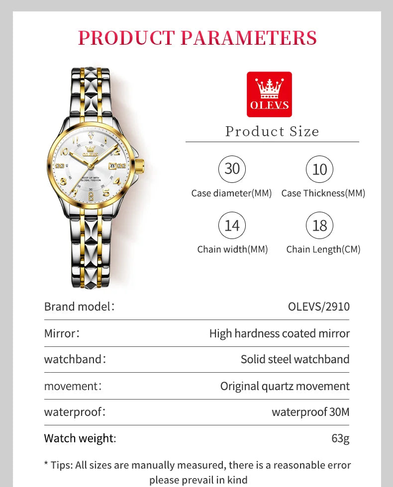 OLEVS elegant ladies' watches fashion trend 30m waterproof quartz watch for women calendar brand luminous genuine wristwatch