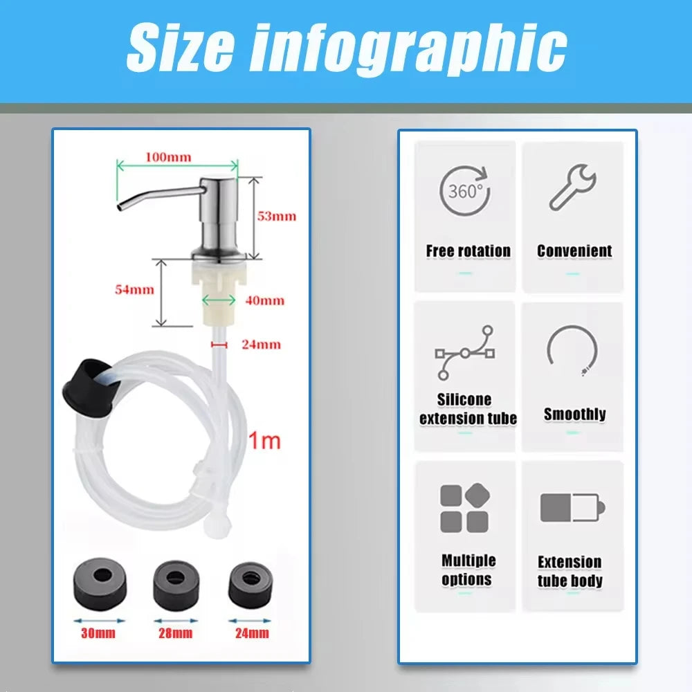 Stainless Steel Liquid Soap Dispenser Pump Kitchen Sink Hand Pressure Liquid Dispenser Kitchen Hardware Accessories