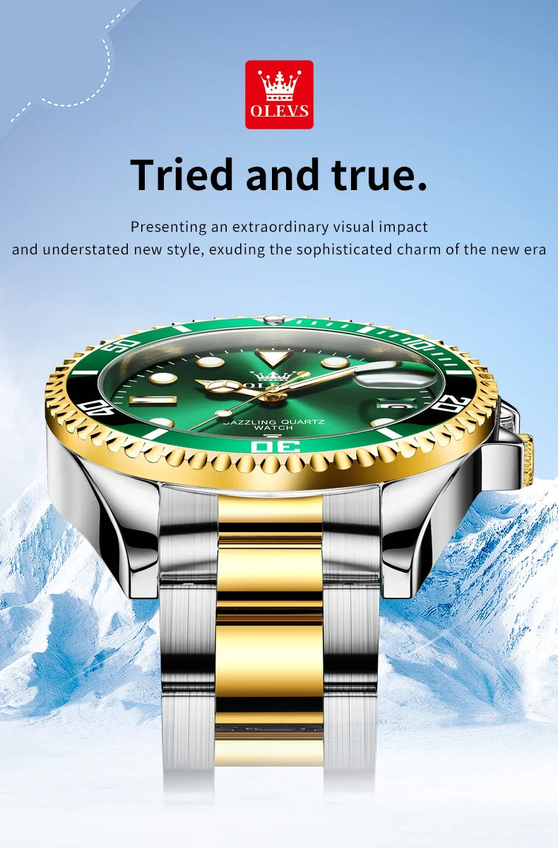 OLEVS 5885 Business Men Watch Diving Quartz Watch Luxury Stainless Steel Waterproof Luminous Automatic Date Men Original Watch