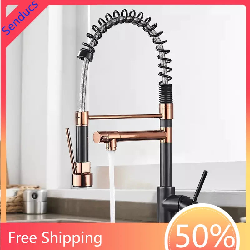Spring Pull Down Kitchen Faucet, Hot Cold Stainless Steel Kitchen Sink Mixer Tap with Single Handle Spring Kitchen Faucets
