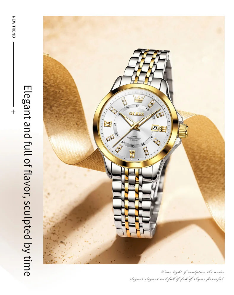 OLEVS 3620 Womens Watches Original Brand Elegant Fashion Quartz Wirtwatch For Ladies Waterproof Luminous Diamond Scale Reloj