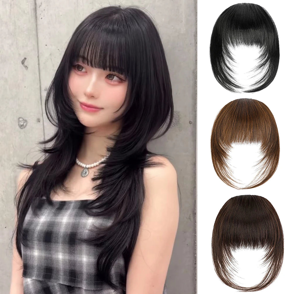 Synthetic high-level comic bangs wig women's forehead clip bangs heat-resistant natural black for daily use