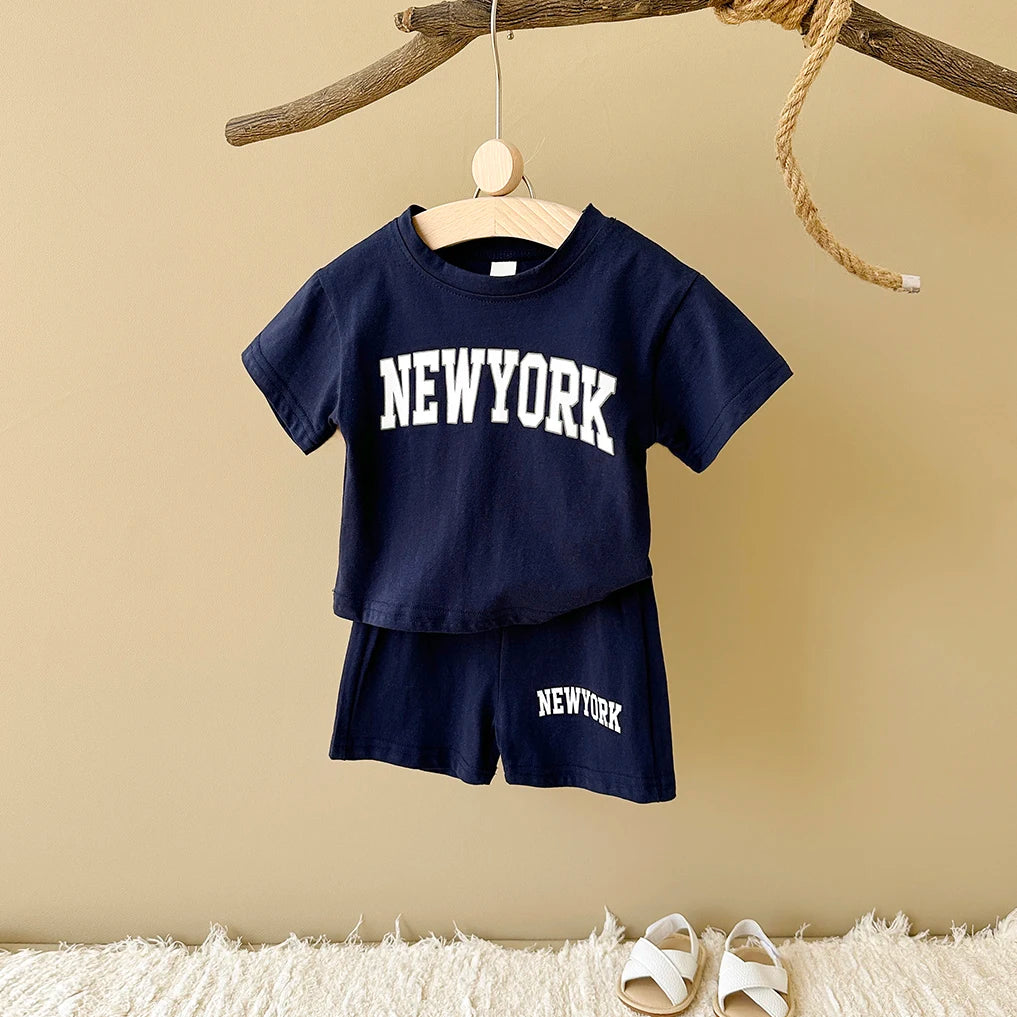 2PCS Newborn Baby Boys Clothes T-shirt+Shorts Set Letter Printed Sports Set Summer New Baby Girl Infant Outfit Set