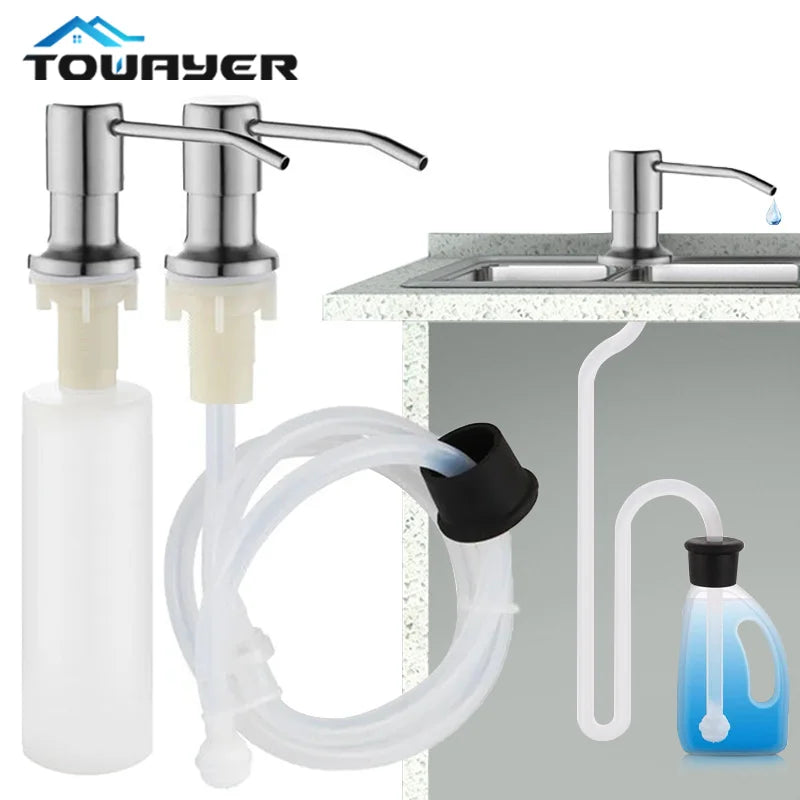 Sink Liquid Soap Dispenser Pump Stainless Steel Liquid Soap Bottle Sink Mount Hand Pressure Soap Dispenser Bottle Kitchen