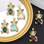 Juya 18K Real Gold Plated Decoration Animal Pendants Cz Bear Charms For DIY Women Kids Luxury Christmas Gift Jewelry Making