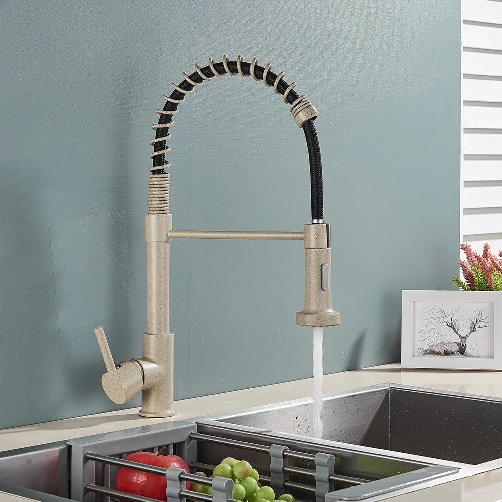 Kitchen Faucet Sink Faucet One Handle Spring Hot and Cold Water Tap Deck Mounted  Stream Sprayer Stainless Steel