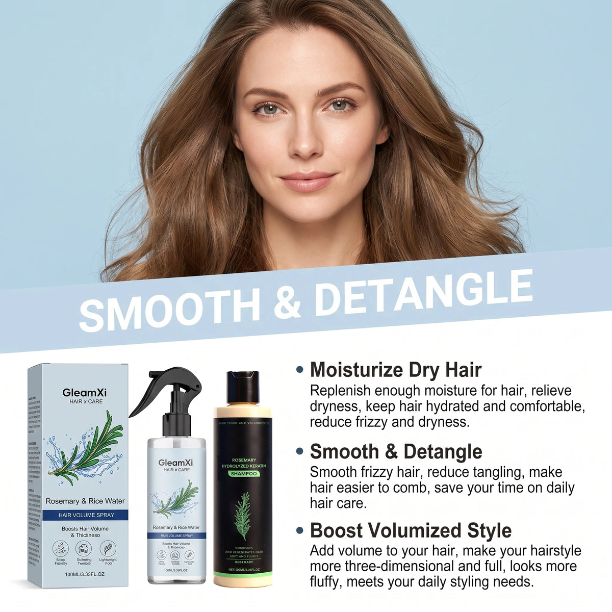 Rosemary Shampoo Set Hair Care Spray Herbal Shampoo with Hydrolyzed Keratin Plant Extract Hair Care Refreshing Hair Daily Use