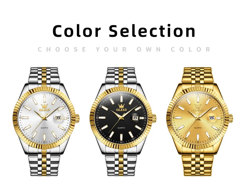 OLEVS 5593 Original Quatz Watch For Men Luxury Top Brand Stainless Steel Waterproof Auto Date HD Luminous Luxury Man Watch