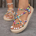 Women Flat Sandals Fashionable Lightweight Sandals Large Size Beach Shoes for Women Summer New Round Head Comfortable Shoes