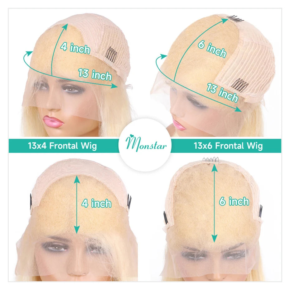 613 Bob Wig 13x6 HD Lace Frontal Wig Blonde Human Hair Wig Silky Straight 13x4 Bob Wigs For Women Bleached Knots 180% 210% Density