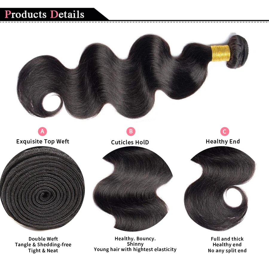Body Wave Bundles Natural Black Human Hair Brazilian Hair Weave Bundles Human Hair Extensions 1 3 4 PCS Bundles