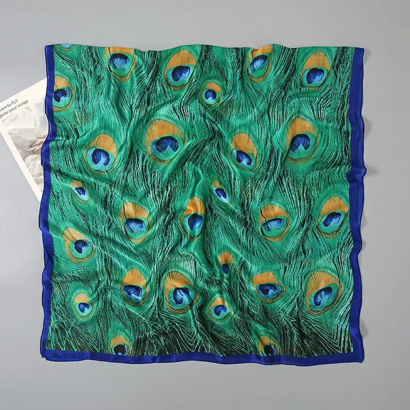 Green Peacock Feather Hijab Summer Beach Pareo Silk Scarf Women Luxury Bandana Soft Long Foulard Femme Designer Bufandas Mujer