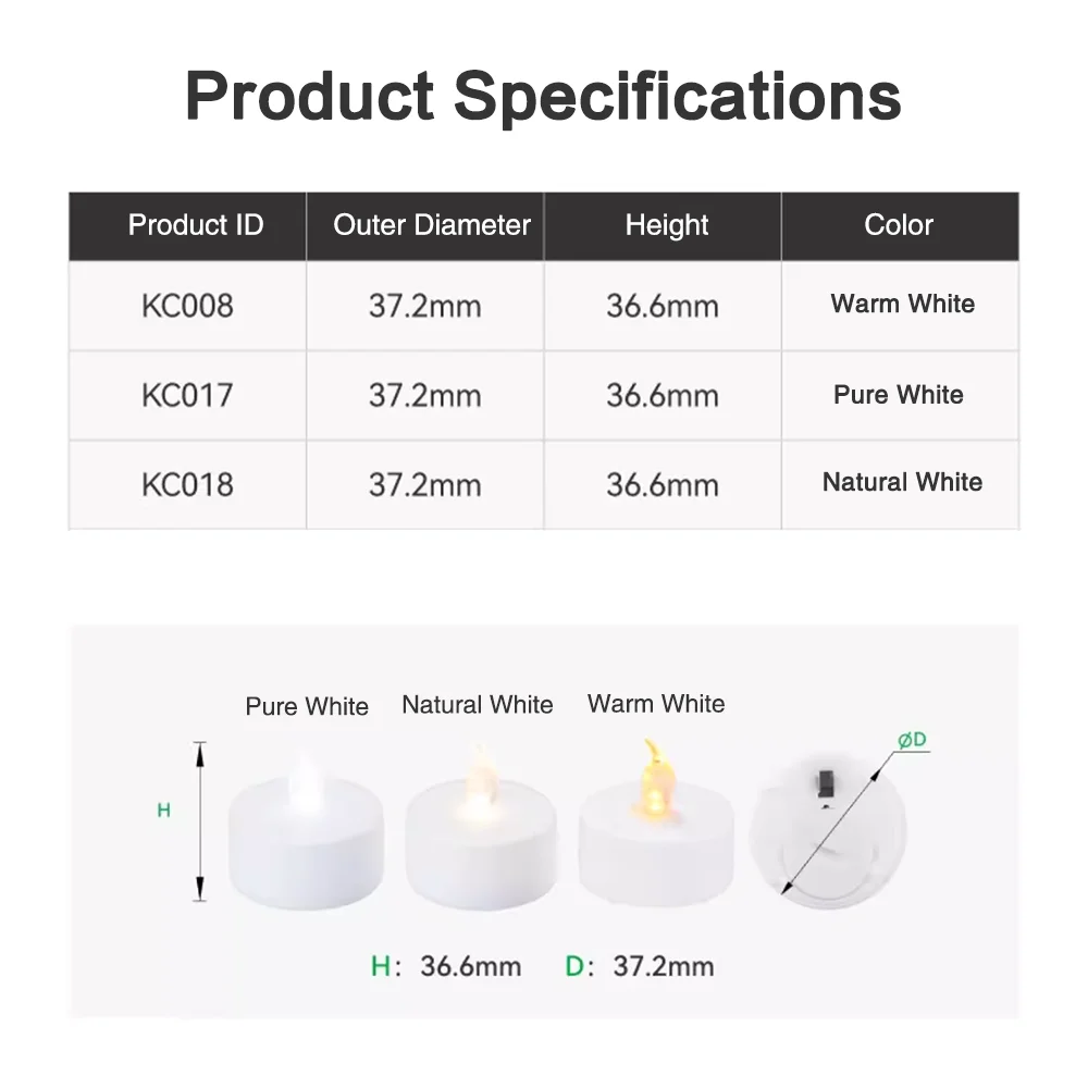 For Bambu Lab LED Flame Tea Light Candle Set 3D Printing Model for Bambulab Creality Elegoo 3D Printer Accessories KC008/KC017