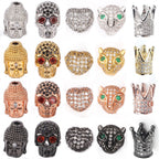 3pcs Micro Pave Zirconia Beads Heart Skull Shape Metal Cubic Zircon Beads for DIY Bracelet Necklace Design Jewelry Crafts Making