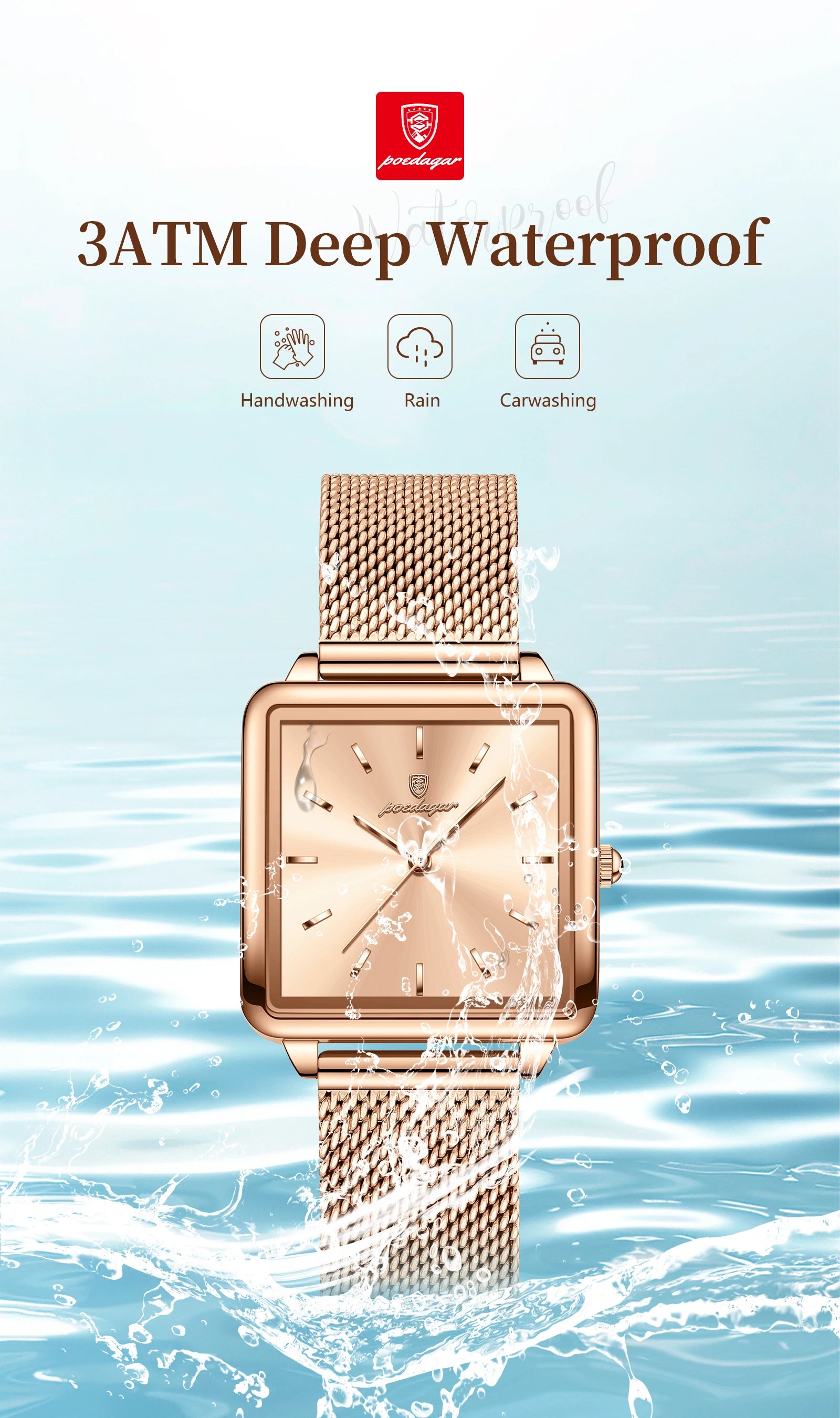 POEDAGAR Square Fashion Ladies Watch Waterproof Stainless Steel Mesh Watch For Woman Elegant Women's Quartz Watches Female Reloj