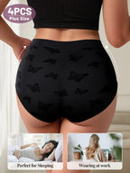 4pcs Women'S Plus Size Sexy Briefs - Soft Stretchy Triangle Underwear with Butterfly Pattern, Breathable Fabric, Comfort Fit for