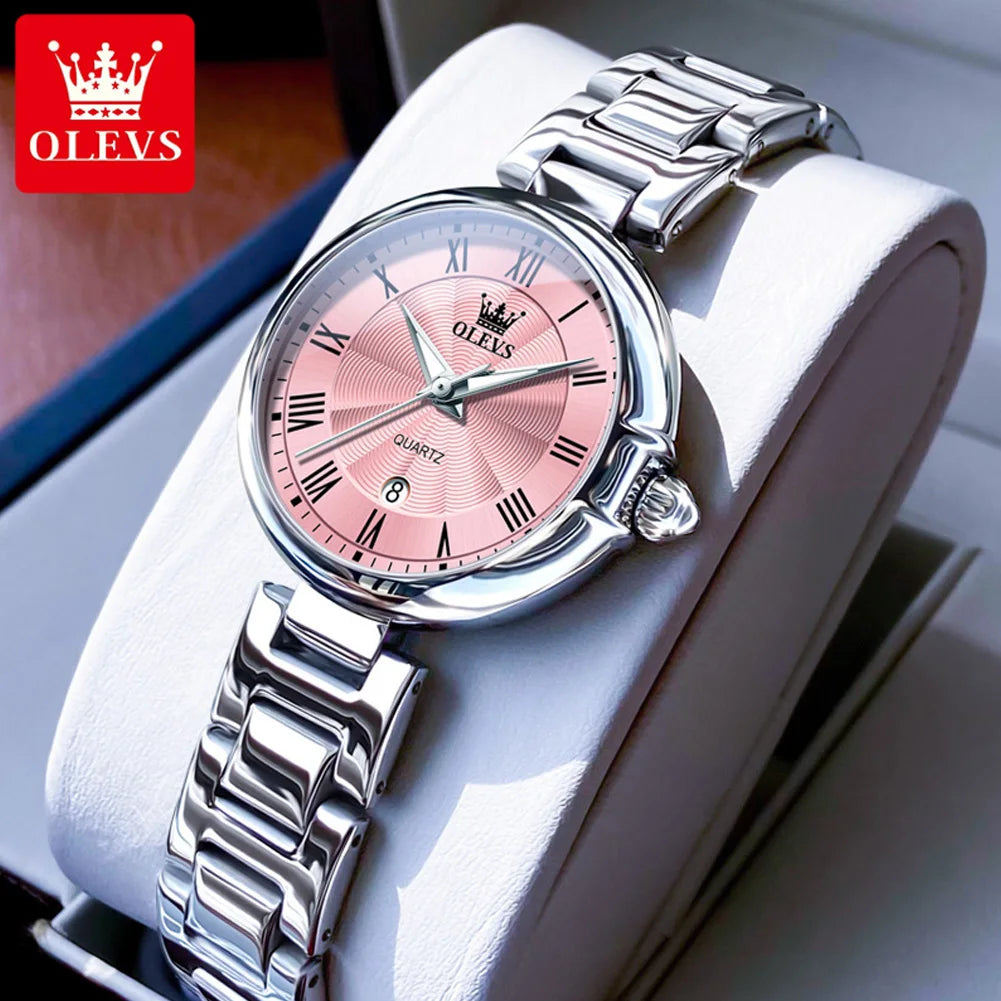 OLEVS 5608 Luxury Brand Women's Wristwatch Waterproof Stainless Steel Strap Luminous Date Quartz Watch for Ladies