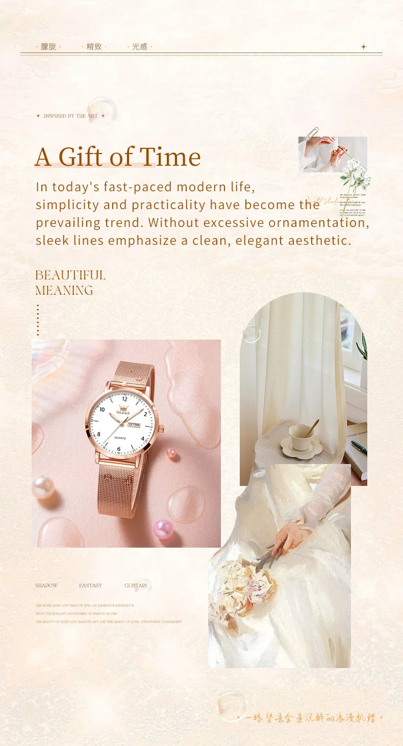 OLEVS Brand Original Fashion Slim Quartz Watch Women Elegant Watches Stainless Steel Waterproof Week Date Watches For Woman