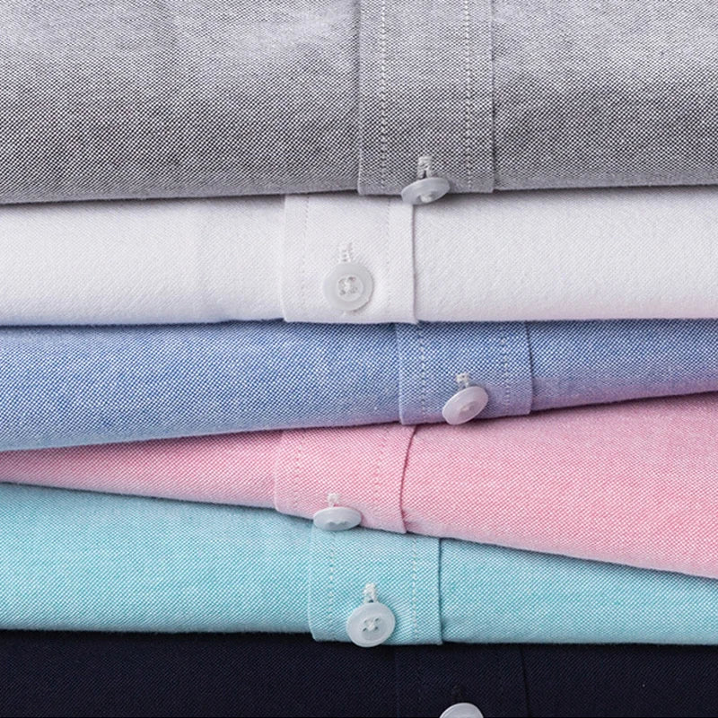 Quality 100% Cotton Oxford Shirt For Mens Long Sleeve Casual Business Regular-Fit Formal Dress Shirts Social Blouse Male Clothes