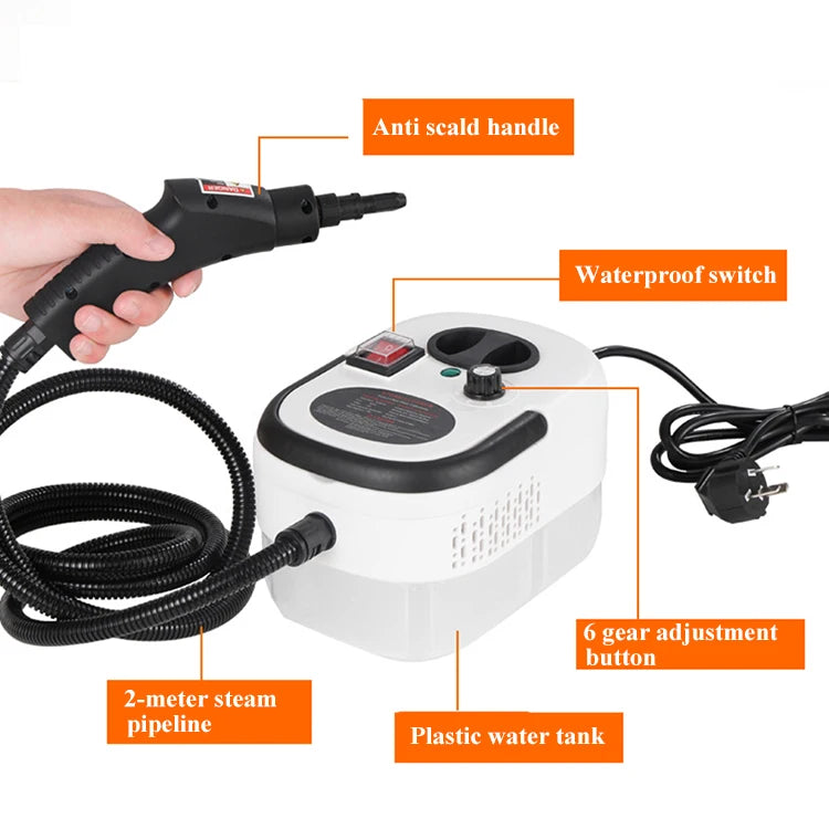 Electric Steam Cleaner 2500W High Pressure Portable Cleaning Machine with Glass Brushes, Car Seats Steam Home Use Kitchen Floors
