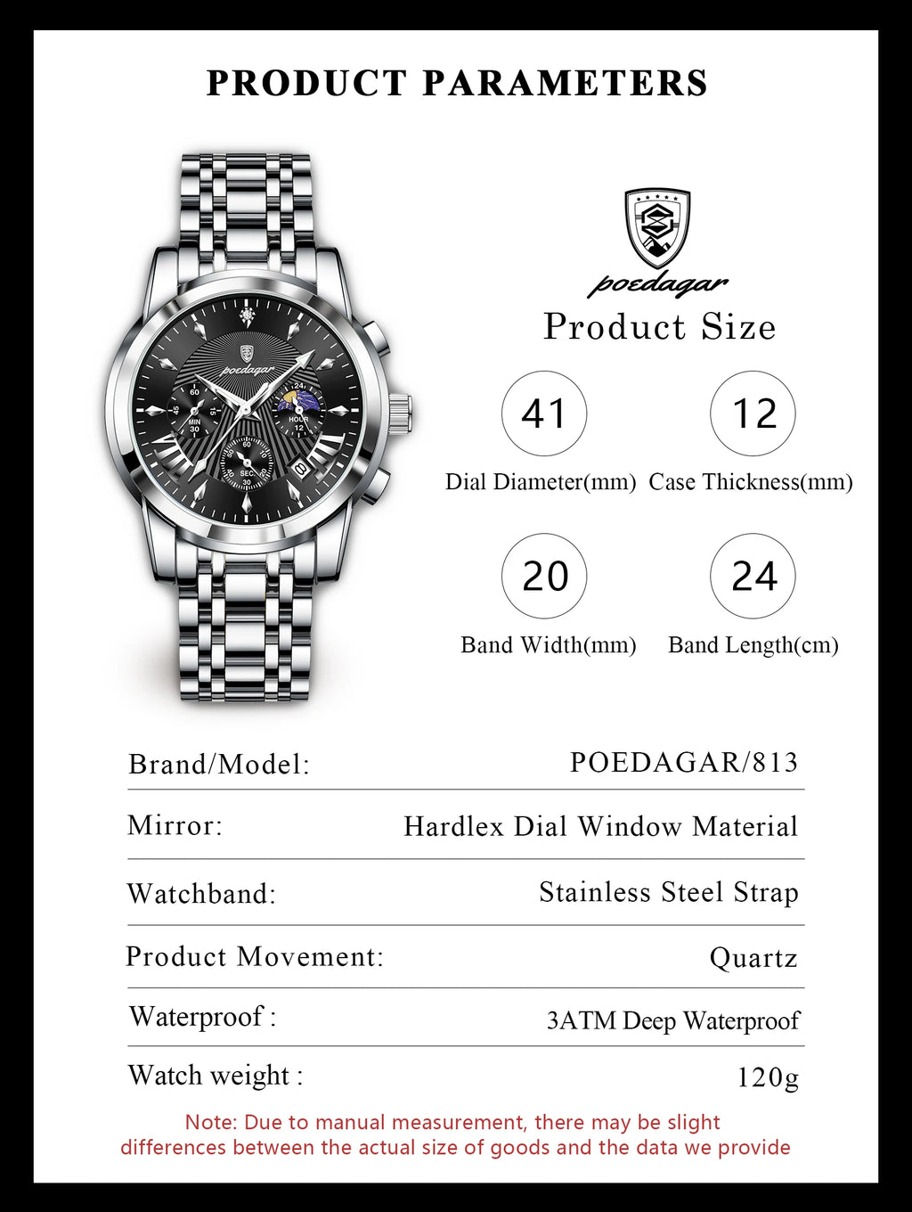 POEDAGAR Original Military Men Watches Waterproof Luminous Date Chronograph Man Watch Stainless Steel Men's Quartz Watches Reloj