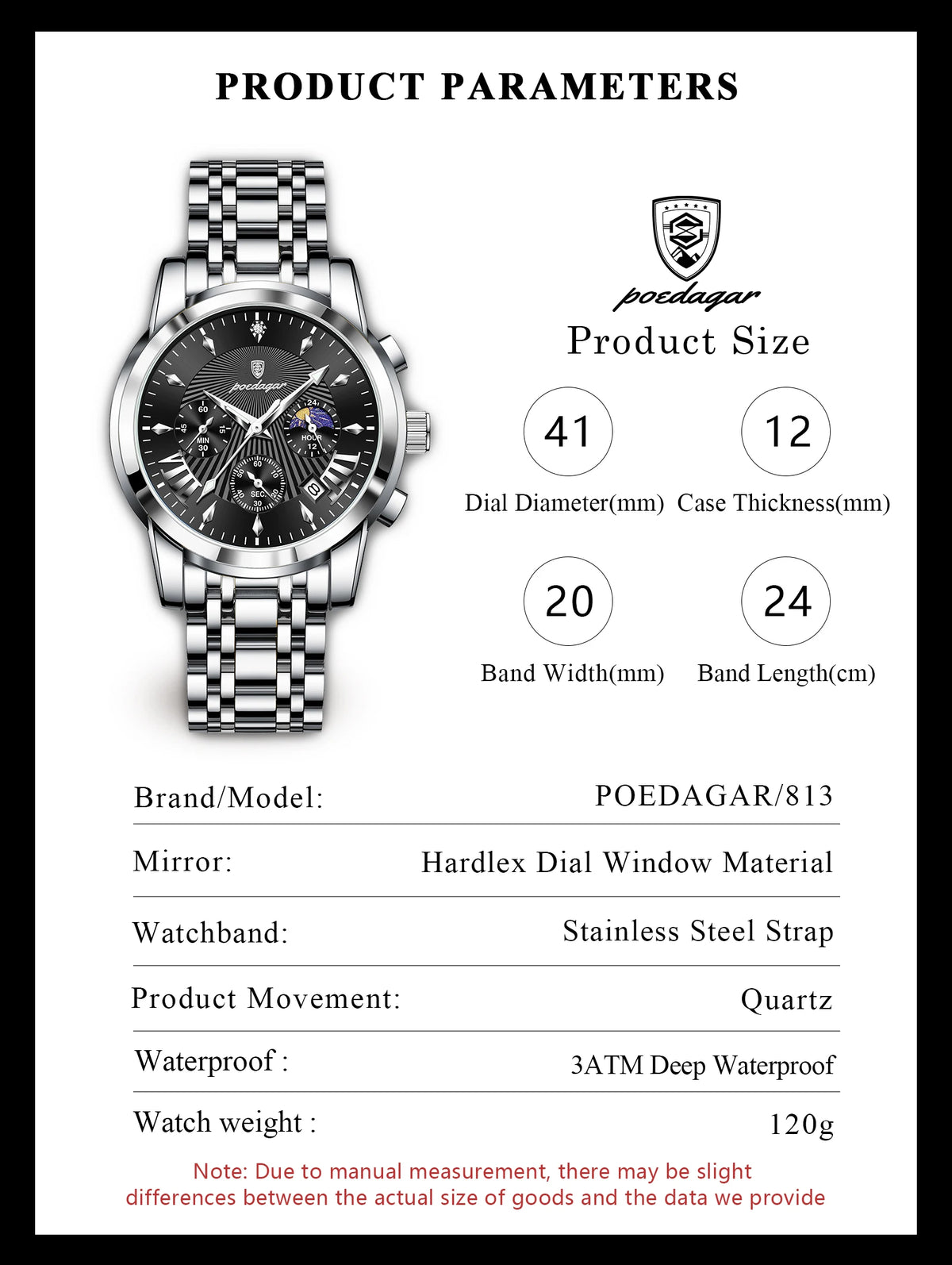 POEDAGAR Original Military Men Watches Waterproof Luminous Date Chronograph Man Watch Stainless Steel Men's Quartz Watches Reloj