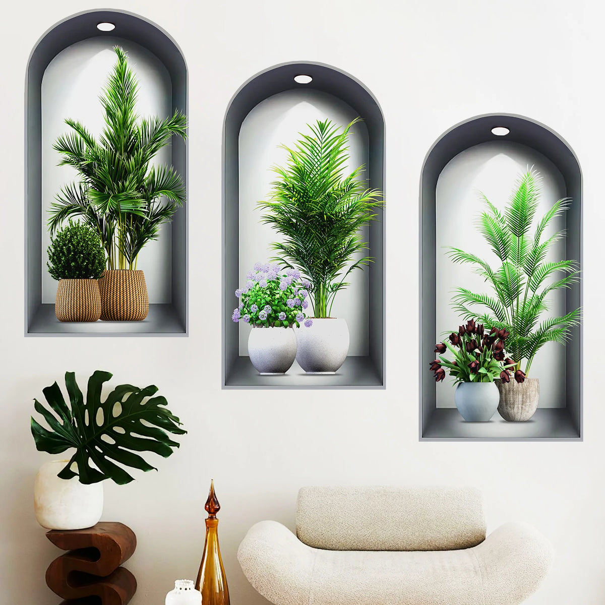 18 Styles Simulated Archway Niche Potted Plant Painting Wall Stickers Bedroom Living Room Hall Peel & Stick Art Mural Decals