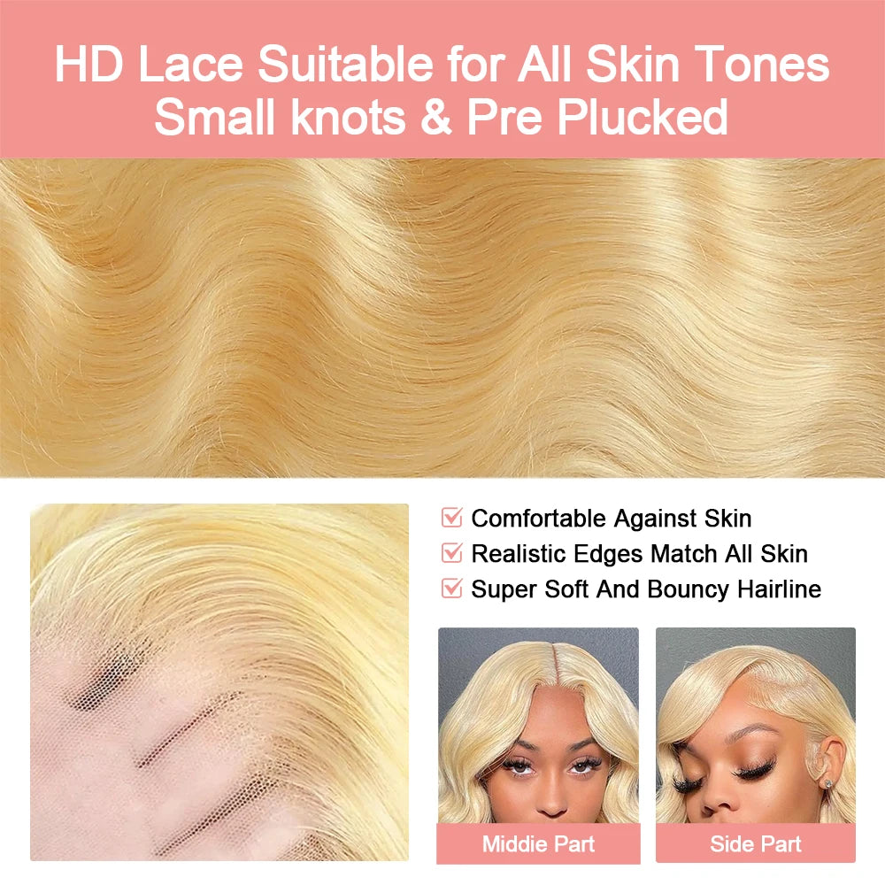 36 40 Inch 613 Honey Blonde Body Wave 250 Density 13x6 HD Lace Front Human Hair Wigs 13x4 HD Lace Frontal Wig for black women