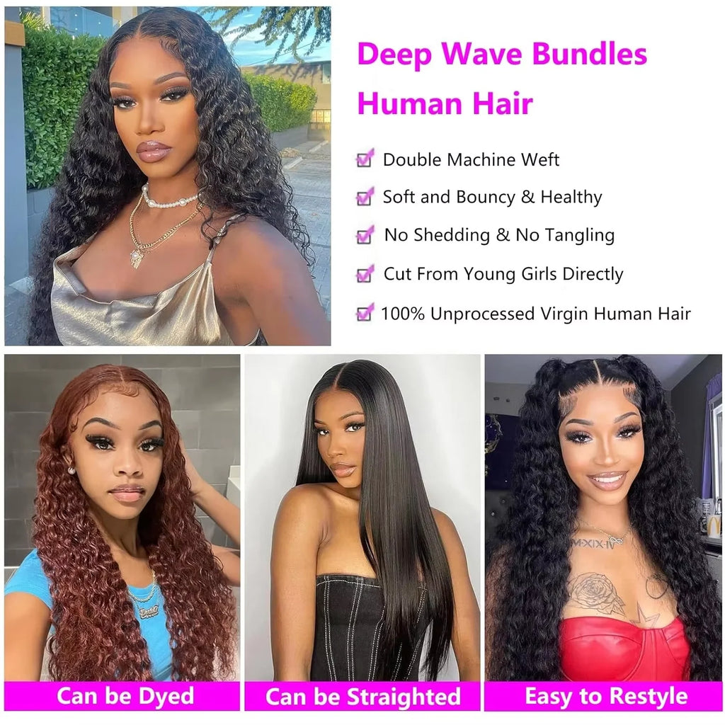 Burmese Curly Bundles with Frontal 100% Human Hair Weave Deep Wave Bundles and Closure Curly Bundles and Frontal For Extension