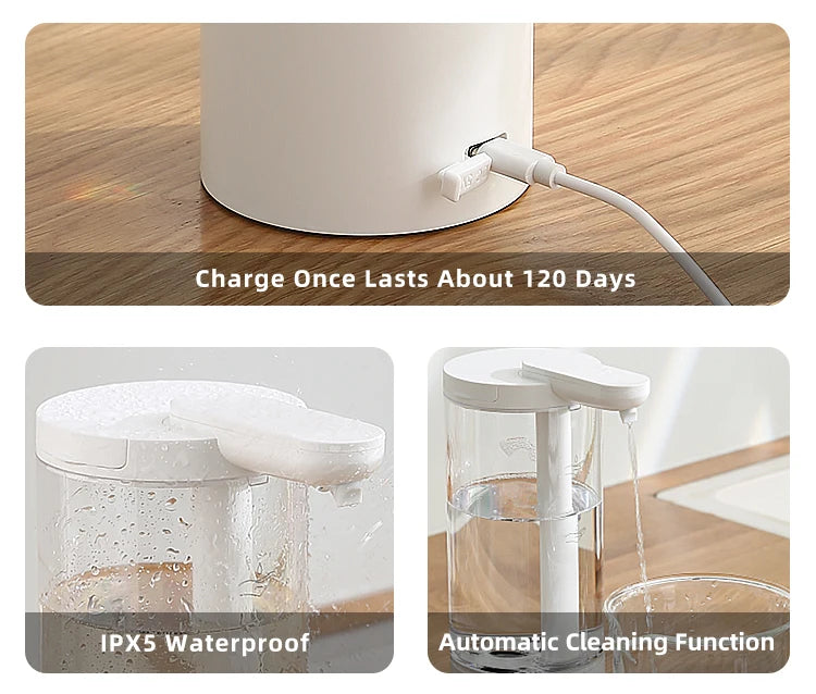 Kitchen 500ml Automatic Liquid Soap Dispenser USB Rechargeable Touchless Hand High Capacity Detergent Bathroom Dispenser