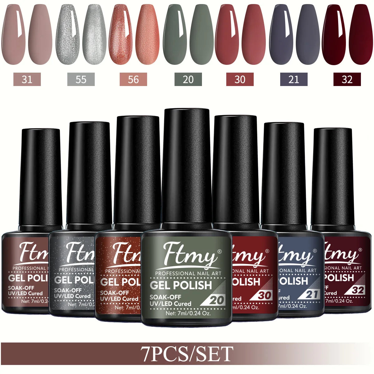 7pcs 7ml Gel Nail Polish Set Popular Color Gel Polish Soak Off UV LED Semi-Permanent Nail Gel Polish Manicure Varnish DIY Starte