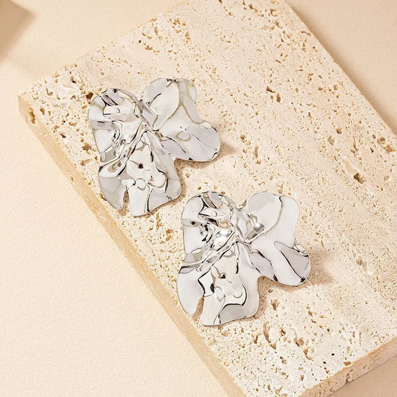 Fashion Irregular Pleated Metal Texture Earrings for Women Vintage Stainless Steel Geometric Dangle Drop Earrings Trendy Jewelry