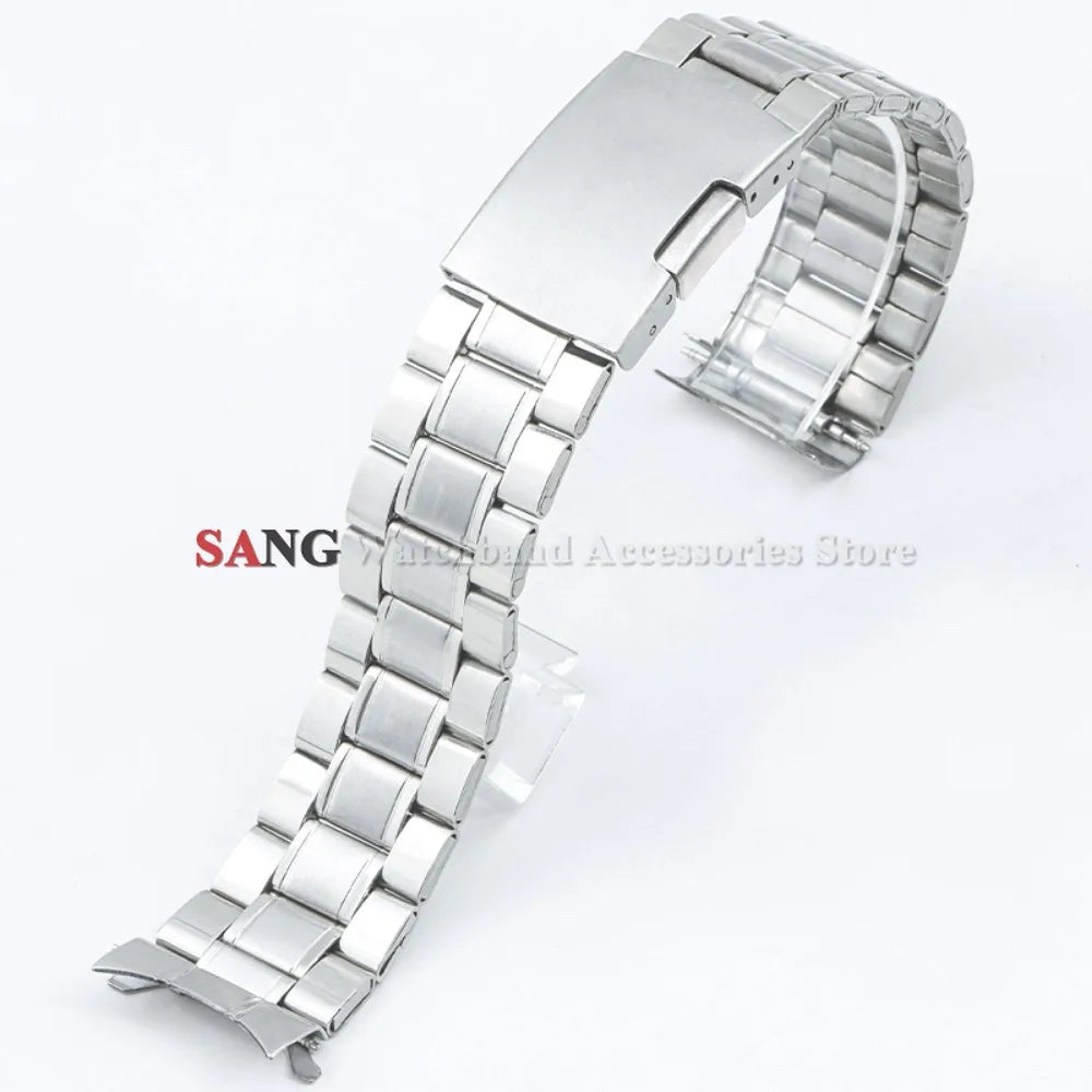 Curved End Watchband Men Women Metal Bracelets 20mm 22mm Stainless Steel Sport Strap Universal Replacement Wristband Accessories