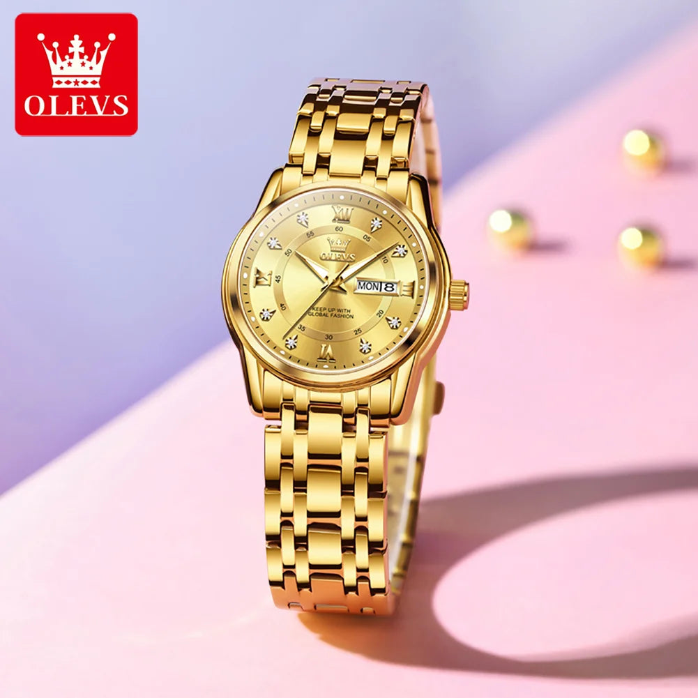 OLEVS 5513 Woman Watch Luxury Diamond Scale Dual Calendar Stainless Steel Strap Waterproof Watches Elegant Ladies Wristwatcheses