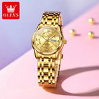 OLEVS 5513 Woman Watch Luxury Diamond Scale Dual Calendar Stainless Steel Strap Waterproof Watches Elegant Ladies Wristwatcheses