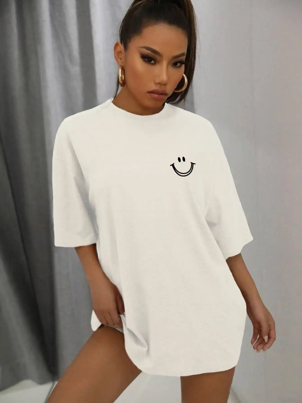Happy Expression Printed Womens Cotton Short Sleeve Street Hip Hop Tee Clothing All-math Breathable Tops Crewneck Woman T-Shirts