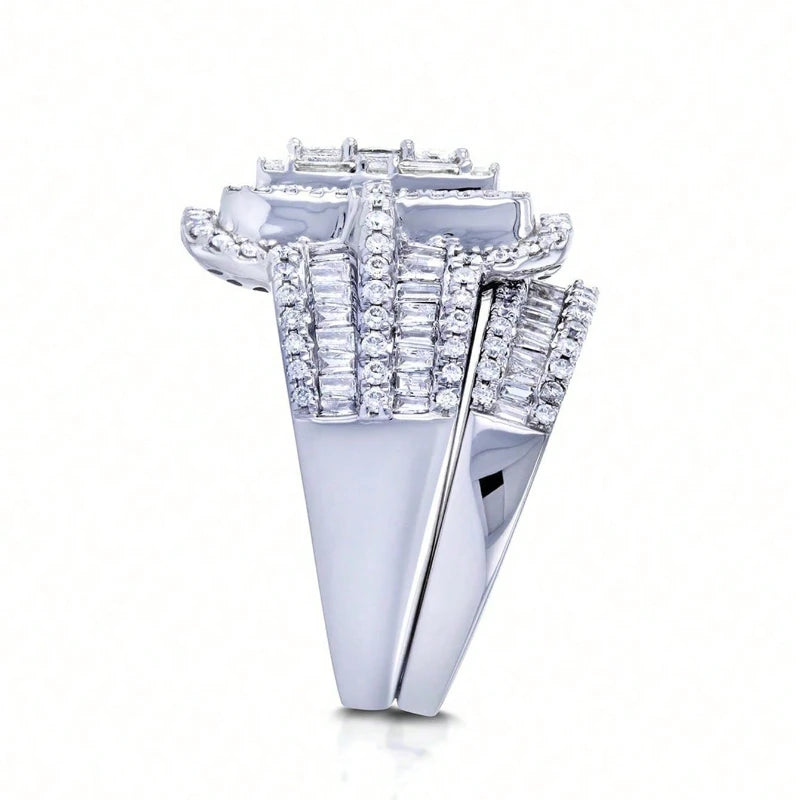 2pcs/set Luxury Exaggerated Ladies Sparkling Square Zirconia Ring Set for Bridal Wedding Valentine's Day Gift Eternity Jewellery