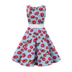 LPATTERN Girls' Vintage Rockabilly Dress Party Retro Polka Dot Floral Pattern A-line Dresses Pleated Skirt Knee-Length for 4-10Y