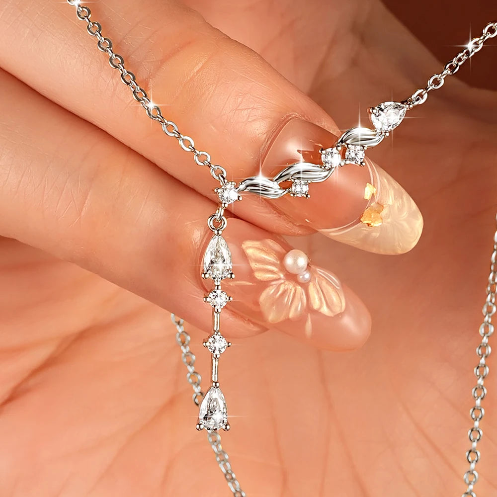 Abestecom 14K Gold Plated D Color VVS1 Moissanite Water Drop Pendant Necklace Adjustable Chain Valentine Gift Jewelry For Women