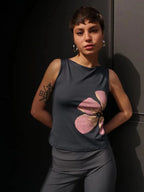 Women's Flower Print Crop Tank Top Fitted Boat Neck Sleeveless Summer Top for Party Club 2025 New Fashion