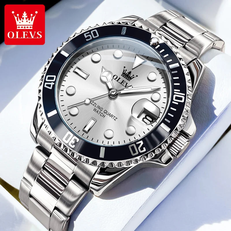 OLEVS New Man Watch Luxury Top Brand One-Way Rotating Outer Ring Design Quartz Watch for Men Auto Date Waterproof Wrist Watches