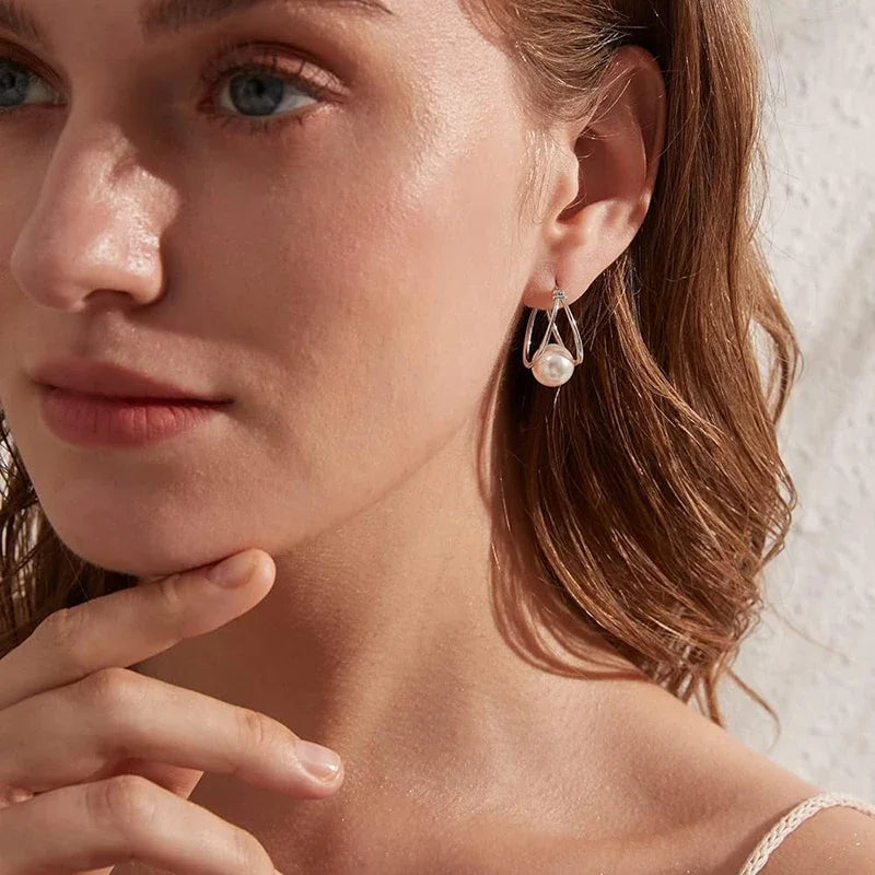 CAOSHI Simple Elegant Hoop Earrings with Simulated Pearl Female Graceful Jewelry for Engagement Daily Party Accessories Gift